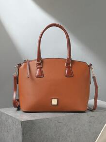 Refined Top Handle Zipper Satchel, Fashion-Forward Womens Textured PU Leather Bag For Everyday Style,Timeless Vintage Western Handbag - Eye-Catching Colorblock Design - màu nâu - Xem 1