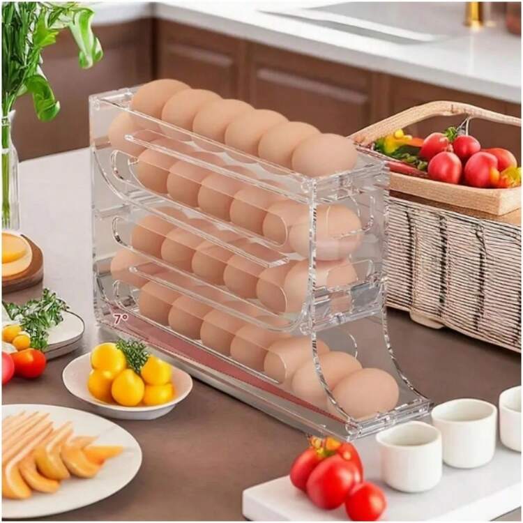 Transparent Automatic Rolling Egg Dispenser, Space-Saving Refrigerator Egg Tray, Suitable For Refrigerator, Kitchen, Cabinet, And Dining Table - 無色 - 查看 1