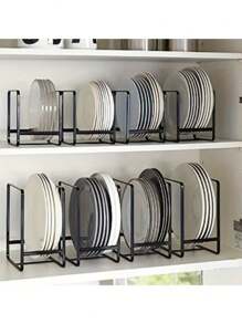 1pc Metal Plate Holder Organizer, Vertical Plate Rack, Dish Organizer For Cabinet, Drying Rack For Kitchen Cupboard, Kitchen Accessories - Multicolor - View 9