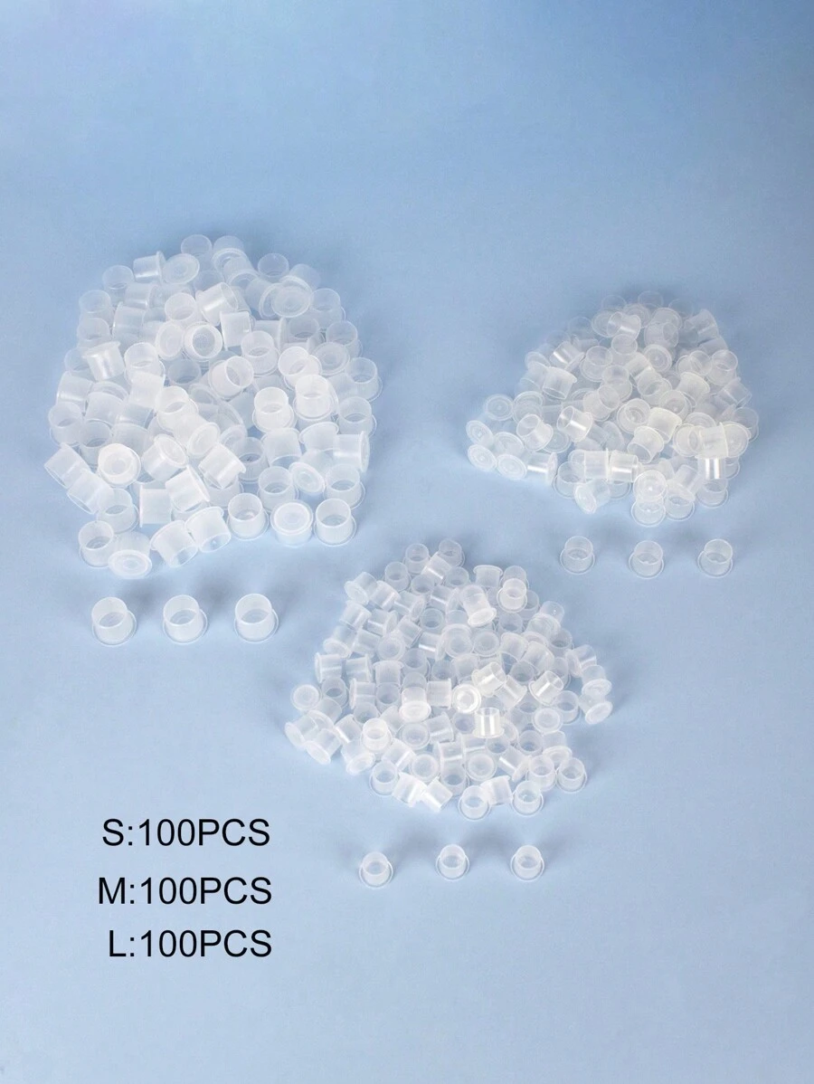 300个/袋 混合装 S/M/L 一次性纹身墨水杯，透明颜料容器带盖，塑料永久化妆纹身配件 - 無色 - 查看 1