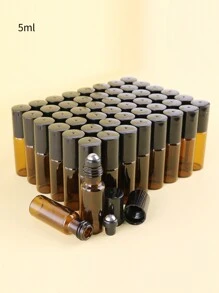 1pc/50pcs Amber Glass Roll-On Bottle, 0.17oz/0.34oz Mini Refillable Perfume Sample Vial, Portable Travel Size, For Essential Oils & Aromatherapy, With Metal Roller Ball & Black Cap