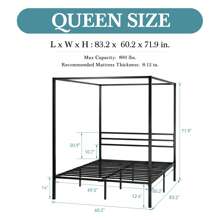 HOOMIC Full Size/Queen Size Canopy Bed Frame, Enhanced 4-Poster, 3-Metal Crossbar, No Box Spring Needed, Easy Assembly, Black/White * Bed Frame Queen Queen Bed Frame Bed Frame Full Full Size Bed Frame King Size Bed Frame Twin Bed Frame Room Decor Home Decor Christmas Decor Bedroom Decor Valentine Day Decor Storage Living Room Decor Furniture House Decor - 黑色 - 查看 8