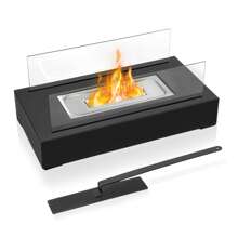 VA-Cerulean Bioethanol Table Fireplace - Round/Rectangular With 2 Or 4 Glass Panels, Stainless Steel Table Fire With Flame Arrester For Balcony And Living Room - Rectangular 2-sided Glass - View 3
