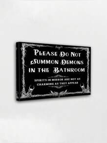 1 件带框帆布墙艺术海报家居装饰礼物关于在浴室召唤恶魔的幽默警告，非常适合为您的装饰增添俏皮和怪异的感觉，可直接悬挂 - 彩色 - 查看 2
