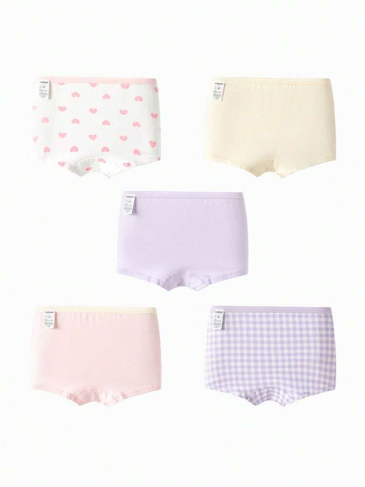 5pcs/Pack Girls' Elastic Waist Comfortable Casual Panties - Red Violet - View 3
