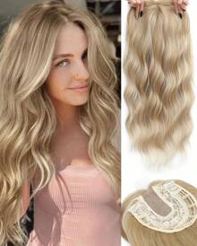 Hair Toppers For Women 20inch Wavy Hair Toppers For Women Toppers Hair Pieces For Women With Thinning Hair Synthetic Wig Clip In Hair Topper Wiglets With Fringe Bang Add Hair Volume - 帶有亮點的香檳金髮女郎 - 查看 1