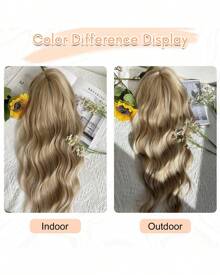 Hair Toppers For Women 20inch Wavy Hair Toppers For Women Toppers Hair Pieces For Women With Thinning Hair Synthetic Wig Clip In Hair Topper Wiglets With Fringe Bang Add Hair Volume - 帶有亮點的香檳金髮女郎 - 查看 5