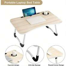 Laptop Bed Table 60 X 40 X 28cm Bed Desk Stand With Foldable Legs & Cup Slot Notebook Stand Computer Laptop Tray For Sofa Bed, Beige - Beige - View 5