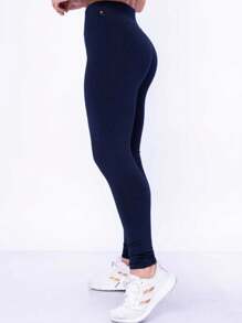 BASIC BLACK PLUSH LEGGINGS, WOMEN'S FLANNEL LEGGINGS, HIGH WAIST, IDEAL FOR PILATES, GYM, SPORTS GYMNASTICS - Azul Marino - Ver 3