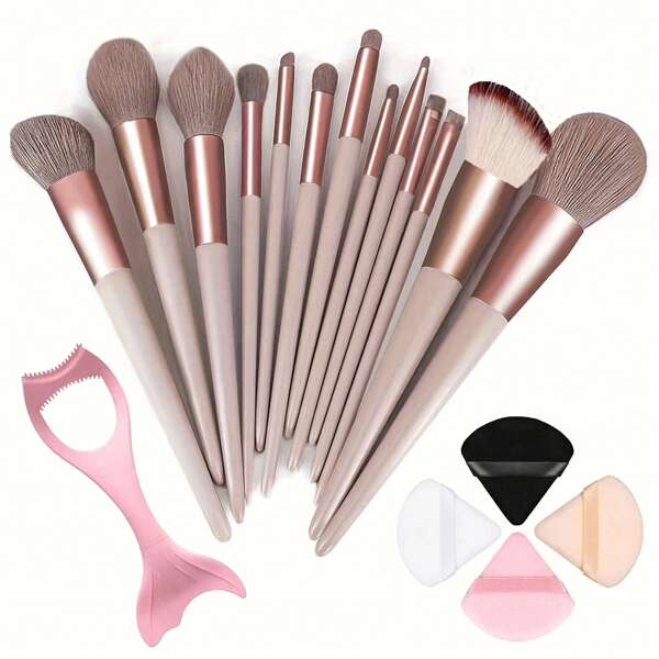 13 zestawów pędzli kosmetycznych Cienie do powiek Podstawowe kosmetyki dla kobiet 3 szt. Gąbki kosmetyczne 1 szt. Pędzle kosmetyczne Pudełko do czyszczenia Proszek Róż Mieszane narzędzia kosmetyczne Początkujący