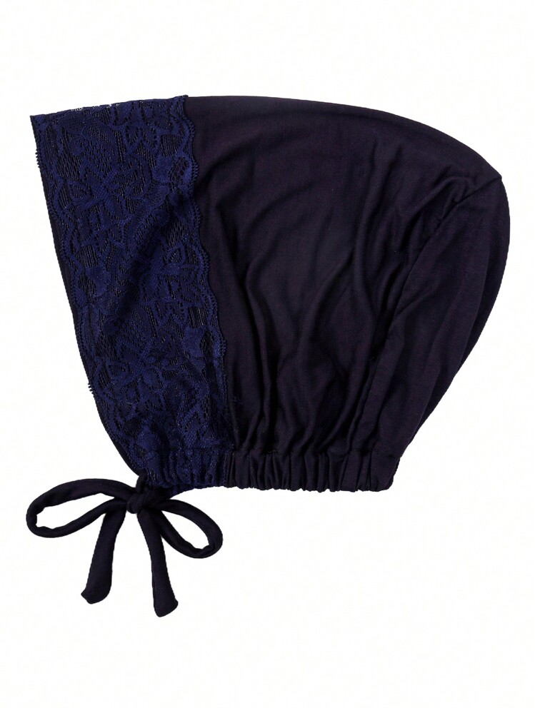 1pc Solid Color Silky Lace Headscarf With Drawstring, Adjustable Abaya Accessories Valentine's Day Daily Under Cap Valentines - A - View 9