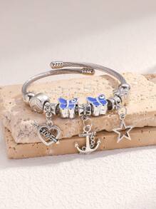 1pc Heart & Key Design Bracelet For Women, Suitable For Daily Wear - Silver - View 7