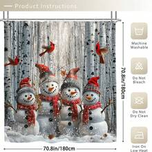 1 件/4 件圣诞雪人浴帘套装、桦树、红雀和松果装饰套装、圣诞快乐浴帘、圣诞帽和围巾浴室地毯、雪地马桶座套、防滑 U 型垫、浴室防水隔断帘、圣诞礼物、家居冬季装饰配件，包括 12 个 C 型挂钩，70.8 英寸 X 70.8 英寸 - 彩色 - 查看 6