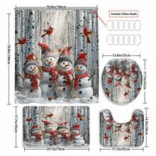 1 件/4 件圣诞雪人浴帘套装、桦树、红雀和松果装饰套装、圣诞快乐浴帘、圣诞帽和围巾浴室地毯、雪地马桶座套、防滑 U 型垫、浴室防水隔断帘、圣诞礼物、家居冬季装饰配件，包括 12 个 C 型挂钩，70.8 英寸 X 70.8 英寸 - 彩色 - 查看 3
