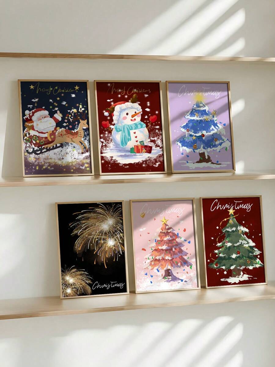 Christmas Tree Santa Claus Pattern Wall Art Paintings For Bedroom And Living Room Decor - Multicolor - View 1