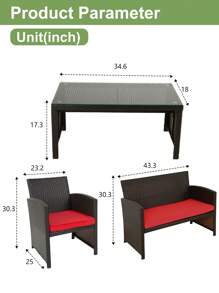 4-Piece Patio Furniture Sets, Outdoor Wicker Conversation Set - Red - View 4