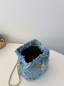 Bolso de mujer con cordón, bolso bandolera mini, bolso de cubo en forma de diamante para uso diario y exteriores - Azul - Ver 8