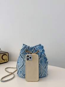 Bolso de mujer con cordón, bolso bandolera mini, bolso de cubo en forma de diamante para uso diario y exteriores - Azul - Ver 9