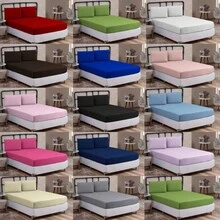Queen Size 3 Pieces Plain Fitted Sheet Set With Elastic Immediate Shipping - Hồng - Xem 6
