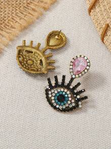 Rhinestone Eye Decor Earrings - Multicolor - View 5