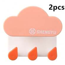 2个云朵和水滴挂钩，浴室免钻，强力承重粘性挂袋，钥匙配件，无痕粘性挂钩，浴室门厅，卧室，衣柜挂钩 - 彩色 - 查看 10