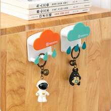 2个云朵和水滴挂钩，浴室免钻，强力承重粘性挂袋，钥匙配件，无痕粘性挂钩，浴室门厅，卧室，衣柜挂钩 - 彩色 - 查看 8