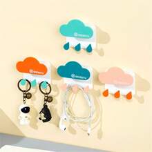 2个云朵和水滴挂钩，浴室免钻，强力承重粘性挂袋，钥匙配件，无痕粘性挂钩，浴室门厅，卧室，衣柜挂钩 - 彩色 - 查看 4