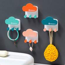 2个云朵和水滴挂钩，浴室免钻，强力承重粘性挂袋，钥匙配件，无痕粘性挂钩，浴室门厅，卧室，衣柜挂钩 - 彩色 - 查看 2
