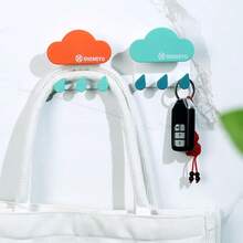 2个云朵和水滴挂钩，浴室免钻，强力承重粘性挂袋，钥匙配件，无痕粘性挂钩，浴室门厅，卧室，衣柜挂钩 - 彩色 - 查看 7