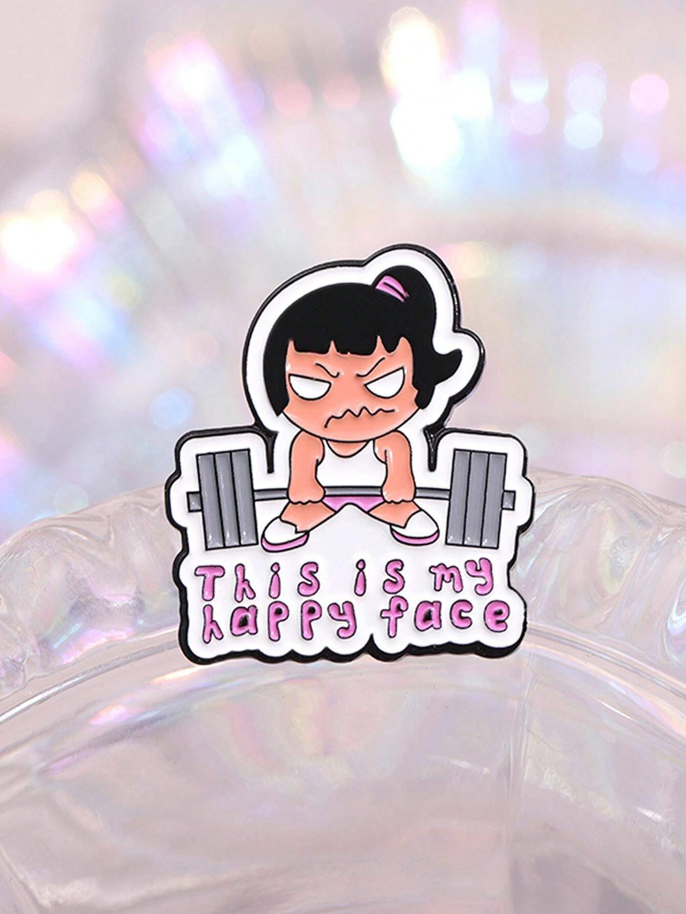 1pc Weightlifting Girl Happy Face Enamel Pins Cartoon Painful
