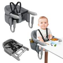Froadp Baby Table Seat Booster Child Chair Foldable High Chair With Non-Slip Handle & Belt & Storage Bags Child High Chair For 2-8cm Thick Table - 灰色 - 查看 1