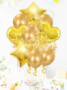 14pcs 18" Star & Heart Foil Balloons, 12" Transparent Sequins Latex Balloons, Suitable For Wedding/Birthday Party Decorations, Ramadan, Ramadan Decor, Eid Mubarak - Multicolor - View 7