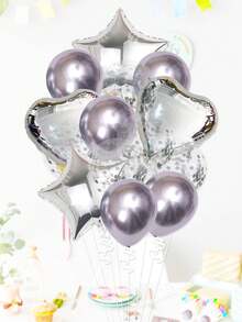 14pcs 18" Star & Heart Foil Balloons, 12" Transparent Sequins Latex Balloons, Suitable For Wedding/Birthday Party Decorations, Ramadan, Ramadan Decor, Eid Mubarak - Multicolor - View 5