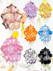 14pcs 18" Star & Heart Foil Balloons, 12" Transparent Sequins Latex Balloons, Suitable For Wedding/Birthday Party Decorations, Ramadan, Ramadan Decor, Eid Mubarak - Multicolor - View 1