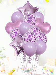 14pcs 18" Star & Heart Foil Balloons, 12" Transparent Sequins Latex Balloons, Suitable For Wedding/Birthday Party Decorations, Ramadan, Ramadan Decor, Eid Mubarak - Multicolor - View 3