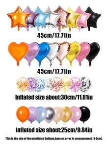14pcs 18" Star & Heart Foil Balloons, 12" Transparent Sequins Latex Balloons, Suitable For Wedding/Birthday Party Decorations, Ramadan, Ramadan Decor, Eid Mubarak - Multicolor - View 2