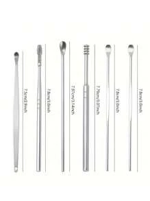 6pcs/Set Stainless Steel Ear Wax Removal Tool Kit, Ear Cleaner, Ear Picks, Ear Cleaning Set, Ear Curette, Stainless Steel Ear Cleaning Tools,Bag,Organizer,Storage - Ear Cleaning Tool Six-piece Set - View 3