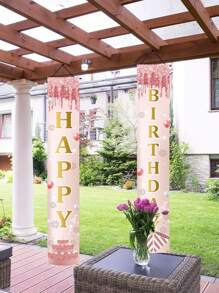 2件/套 30*180厘米 玫瑰金生日主题涤纶窗帘，印有“生日快乐”字样，生日派对房间装饰背景，室内/室外门装饰横幅，圣诞节 - 玫瑰金 - 查看 5