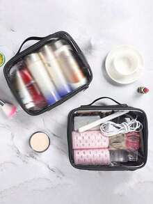 1 件透明拉链美容套装化妆包透明 PVC 化妆包便携式旅行收纳包防水巡航必备防水男士盥洗包沙滩包沙滩必需品沙滩巾收纳包沙滩配件沙滩用品度假包夏季度假必备品旅行必备品 - 彩色 - 查看 4