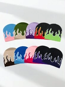 1pc Men's Unique Y2K Fire Pattern Knitted Beanie Hat, Suitable For Autumn/Winter Warmth And Casual Outfit Winter Hat Fall Outfit