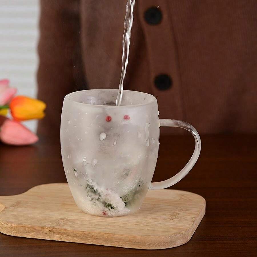 DoubleLayer Glass Cup With Real Dried Flowers, Borosilicate Glass