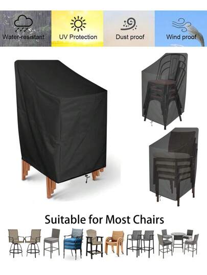 1 pieza Funda premium impermeable para silla apilable de exterior - Protector de silla de tumbona de tela 210D con protección climática, se ajusta a la mayoría de sillas apilables de exterior, bolsa, organizador, almacenamiento, decoración de cocina, artículos del hogar