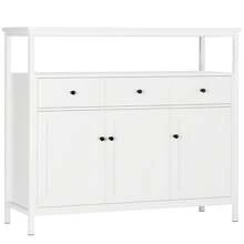 Furchen Aparador Cocina, Aparador Salon, Aparador Entrada, Mueble Cocina, Mueble Cocina Almacenaje, para Comedor, Salón, Cocina con 3 cajones y 3 puertas, estantes regulables, blanco, 108 x 38 x 98,5 cm
