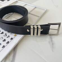 Simple Casual Belt Silver Buckle 2024 Popularity - màu đen - Xem 1