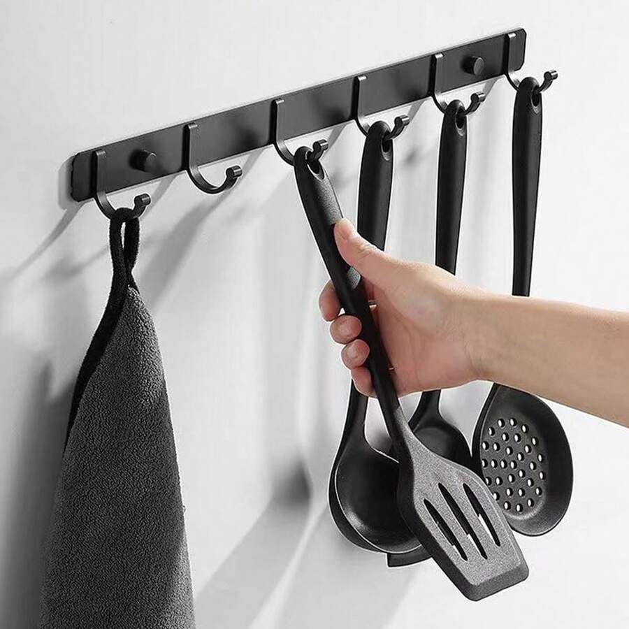 1pc No-Drill Space Aluminum Wall Hook, Kitchen Apron Hanger, Bathroom Robe & Towel Hook,Kitchen Storage,Kitchen Organizer,Kitchen Organiser,Storage Items,Kitchen,Storage,Organizer,Organiser,Organization,Organizers,Drawer Organizer,Travel,Kitchen Items,Kitchen Utensils,Kitchen Tools,Kitchen Things. - Multicolor - View 1