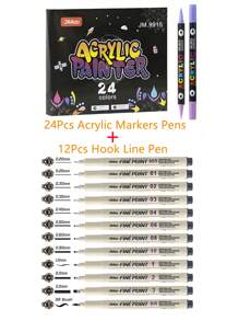 أقلام تلوين الاكريليك مزدوجة اللون الناب ، 24/48/72 لونًا ، قلم فرشاة مزدوج الرأس لرسم الصخور والسيراميك والرسم والابداع الشخصي DIY