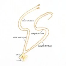 2pcs Set New Oversized Bubble Letter Gold Stainless Steel Lip & Neck Chain Necklace, For Women - Yellow Gold - View 2