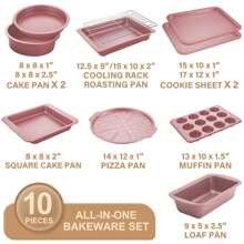 HONGBAKE Bakeware Sets, Baking Pans Set, Nonstick Oven Pan For Kitchen With Wider Grips, 10 Pieces Including Rack, Cookie Sheet, Cake Pans, Loaf Pan, Muffin Pan, Pizza Pan