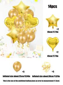 14pcs 18" Star & Heart Foil Balloons, 12" Transparent Sequins Latex Balloons, Suitable For Wedding/Birthday Party Decorations, Ramadan, Ramadan Decor, Eid Mubarak - Multicolor - View 18