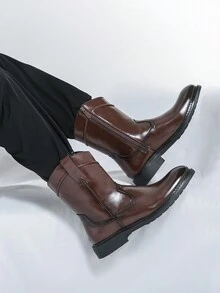 Western Style High-Top Cowboy Boots For Men With Side Zipper - Brown - View 8